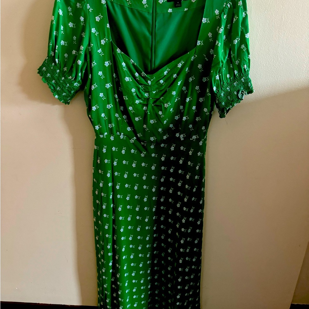 Flirty J Crew dress in green floral print